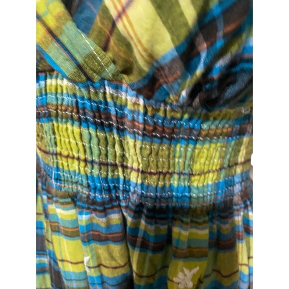 She's Cool Sundress L Short Babydoll Mini Plaid Embroidered Y2K Fairy Boho Fest - Picture 6 of 11